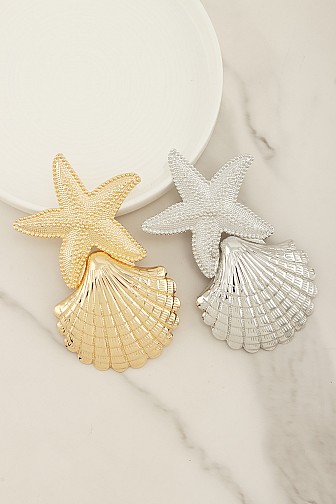 COASTAL STARFISH & SHELL STATEMENT DROP EARRING