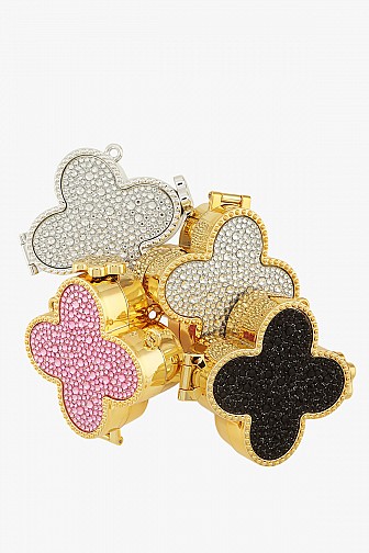 TEXTURED RHINESTONE CLOVER CLUTCH BAG