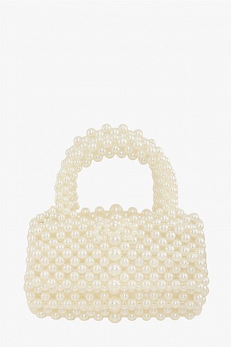 BEADED PEARL RECTANGULAR CLUTCH BAG