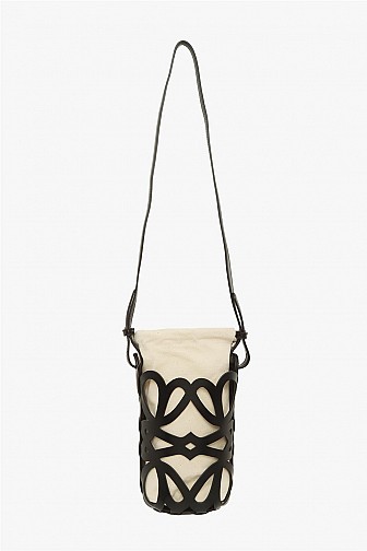 CUTOUT LEATHER & CANVAS BUCKET BAG