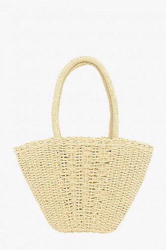 OPEN TOP WOVEN STRAW TOTE BAG 