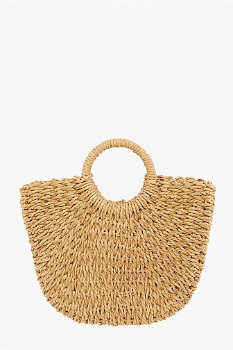 WOVEN STRAW CRESCENT TOTE BAG