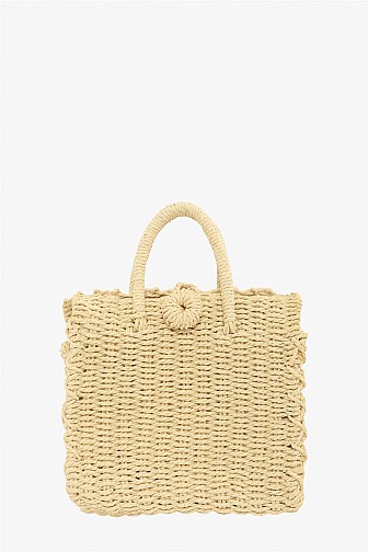 STRUCTURED WOVEN RATTAN TOP-HANDLE BAG