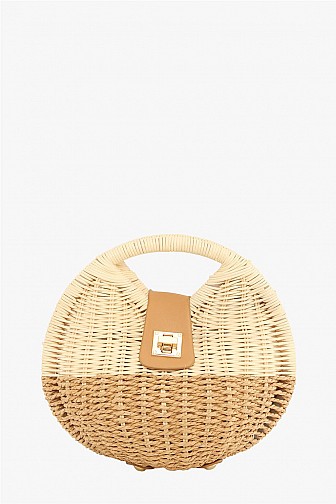 TWO-TONE WOVEN RATTAN CIRCULAR BAG