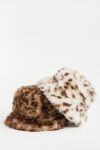 LARGE LEOPARD PRINT FUR BUCKET HAT