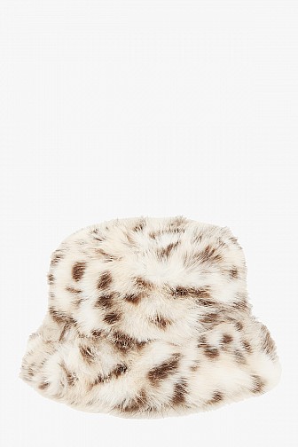LARGE LEOPARD PRINT FUR BUCKET HAT