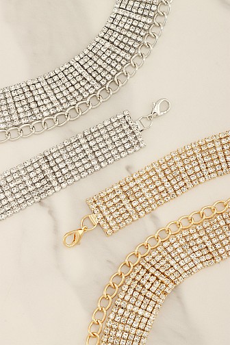 MULTI LAYER RHINESTONE CURB LINK CHAIN BELT