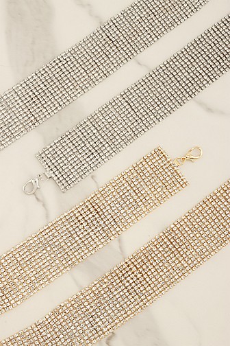 WIDE MULTI LAYER RHINESTONE CURB LINK CHAIN BELT