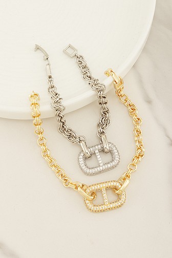 PAVE-ENCRUSTED RECTANGULAR LINK BRACELET