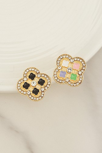 INTRICATE CLOVER CRYSTAL PAVE STUD EARRING