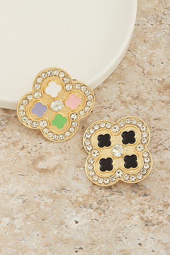 TEXTURED PAVE CRYSTAL CLOVER BROOCH PIN