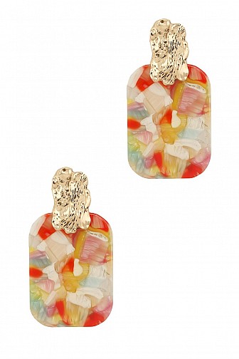 ACRYLIC GEMSTONE METAL TEXTURED DROP EARRING