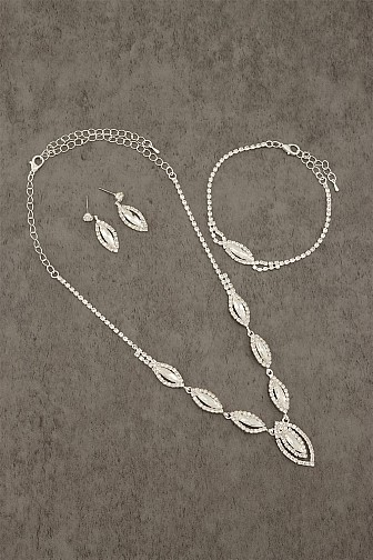 3 PCS RHINESTONE LINKED EARRING NECKLACE BRACELET SET