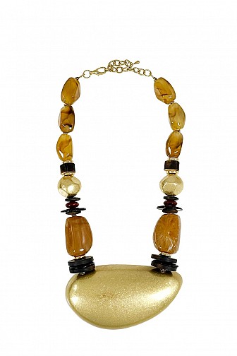 Chunky Resin and Gold Pebble Necklace