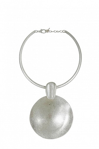 Matte Silver Large Round Disc Collar Necklace