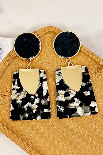 Multicolor Marble and Gold Geometric Drop Earrings