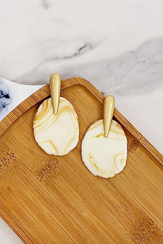 Marble Resin and Gold Teardrop Earrings