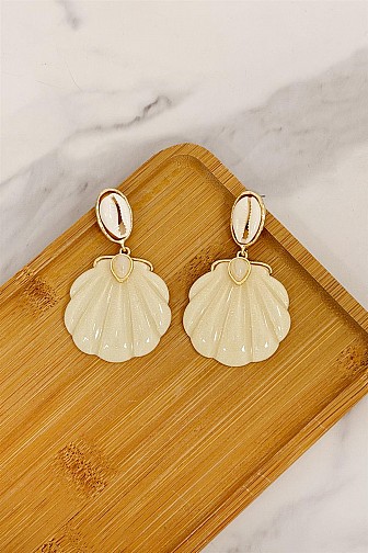 Shell and Cowrie Bead Drop Earrings