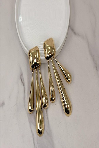 Gold Hammered Metal Geometric Link Drop Earrings