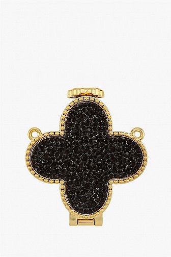 Textured Rhinestone Clover Clutch Bag