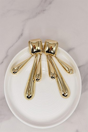 Gold Hammered Metal Geometric Link Drop Earrings