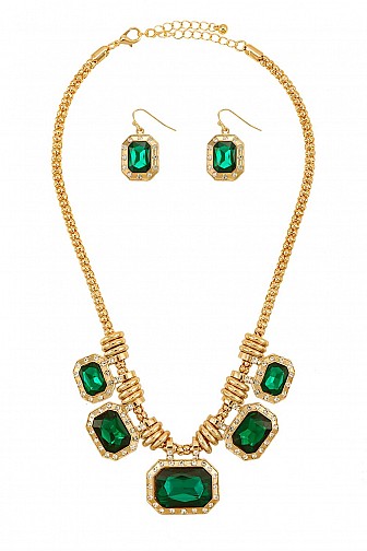 Square Crystal Charm Statement Necklace