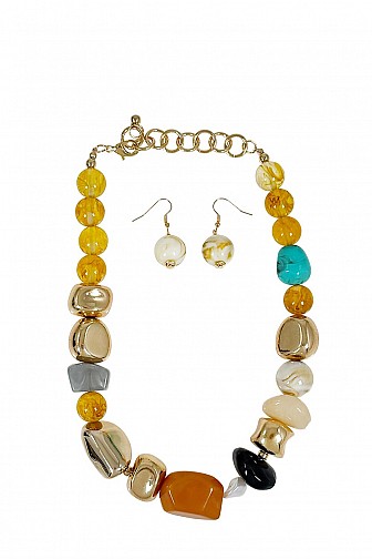 Chunky multi-color resin bead necklace set