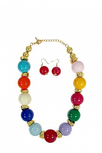 Chunky colorful resin bead necklace and earring sets
