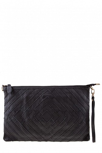 DELICATELY STITCHED DIAMOND PATTERN STRIPS AND COMPACT COMPACT SIZE, GENUINE LEATHER , 13