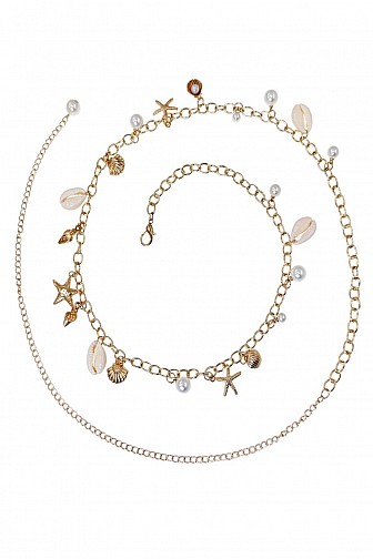 Ocean shell charm metal chain belt