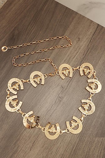 METAL BULL AND HORSESHOE LINKED CHAIN BELT