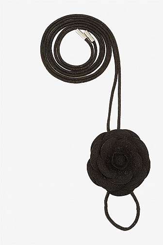 RHINESTONE-ENCRUSTED FLOWER ROPE BELT 