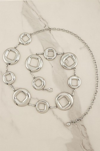 POLISHED GEOMETRIC MEDALLION CHAIN BELT