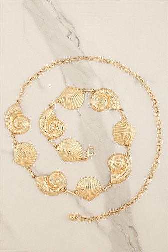 GILDED COASTAL SHELL CHAIN BELT