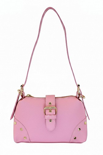Saffiano Faux Leather Buckle Detail Shoulder Bag