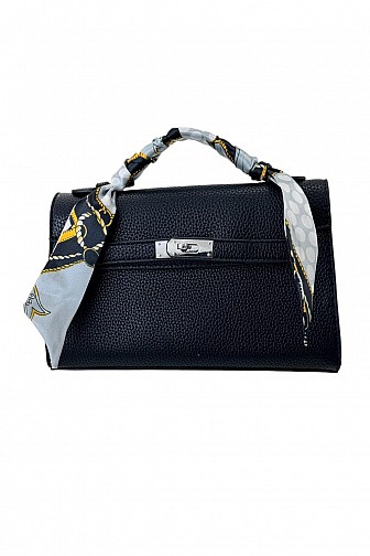 Textured Faux Leather Crossbody Bag with Silk Scarf