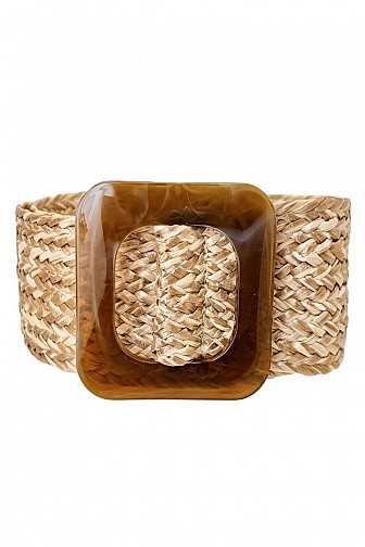 Woven Straw Elastic Waist Belt with Resin Buckle