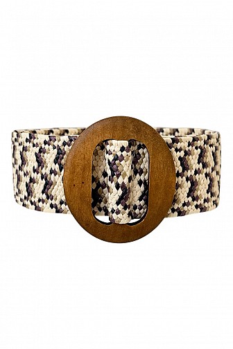 Multi-Color Woven Stretch Belt with Wooden Buckle