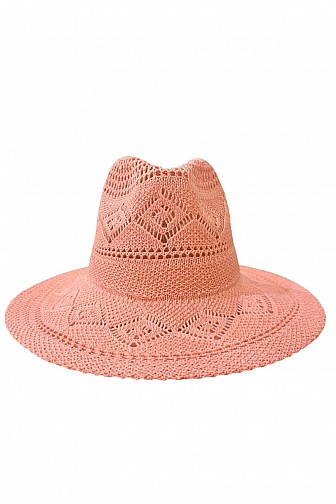 Boho Diamond Crochet Open-Weave Straw Fedora Hat