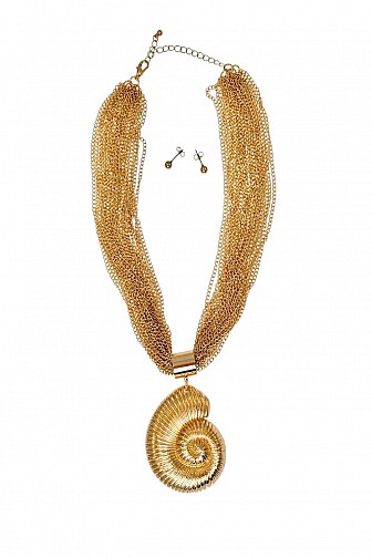 Multi-Strand Gold Chain Nautilus Shell Necklace