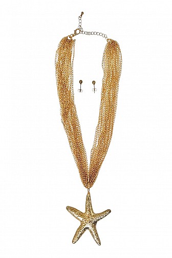 Multi-Strand Gold Chain Starfish Necklace Set