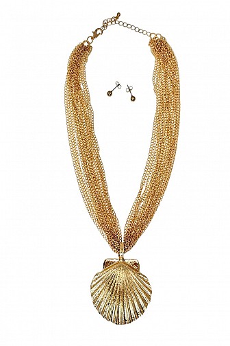 Multi-Strand Gold Chain Seashell Necklace Set