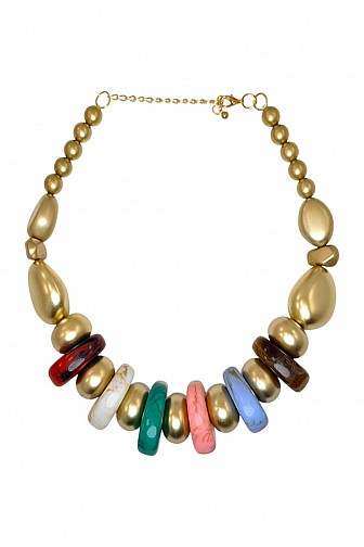 Vintage Chunky Matte Gold Multi-Color Bead Necklace