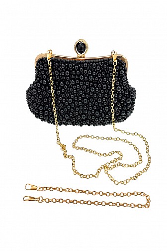 VINTAGE BEADED FAUX PEARL EVENING CLUTCH BAG