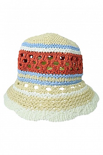 Striped Open-Weave Crochet Bucket Hat