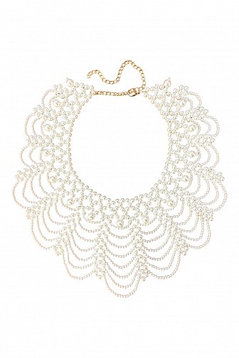 VINTAGE PEARL AND RHINESTONE LAYERED STATEMENT NECKLACE