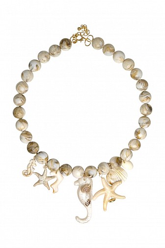 SEA CHARM MARBLED BEADED STATEMENT NECKLACE