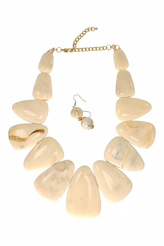 Boho Faux Turquoise Chunk Beaded Statement Jewelry Set