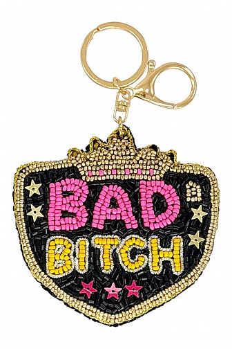 BAD BITCH BEADED CROWN KEYCHAIN BAG CHARM