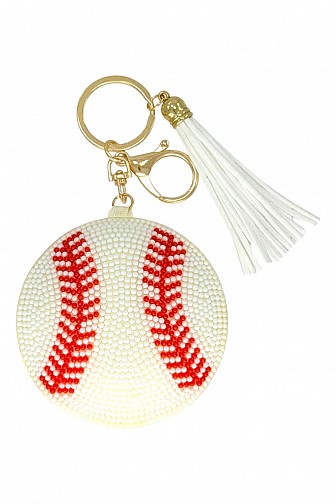 BEADED BASEBALL KEYCHAIN TASSEL BAG CHARM